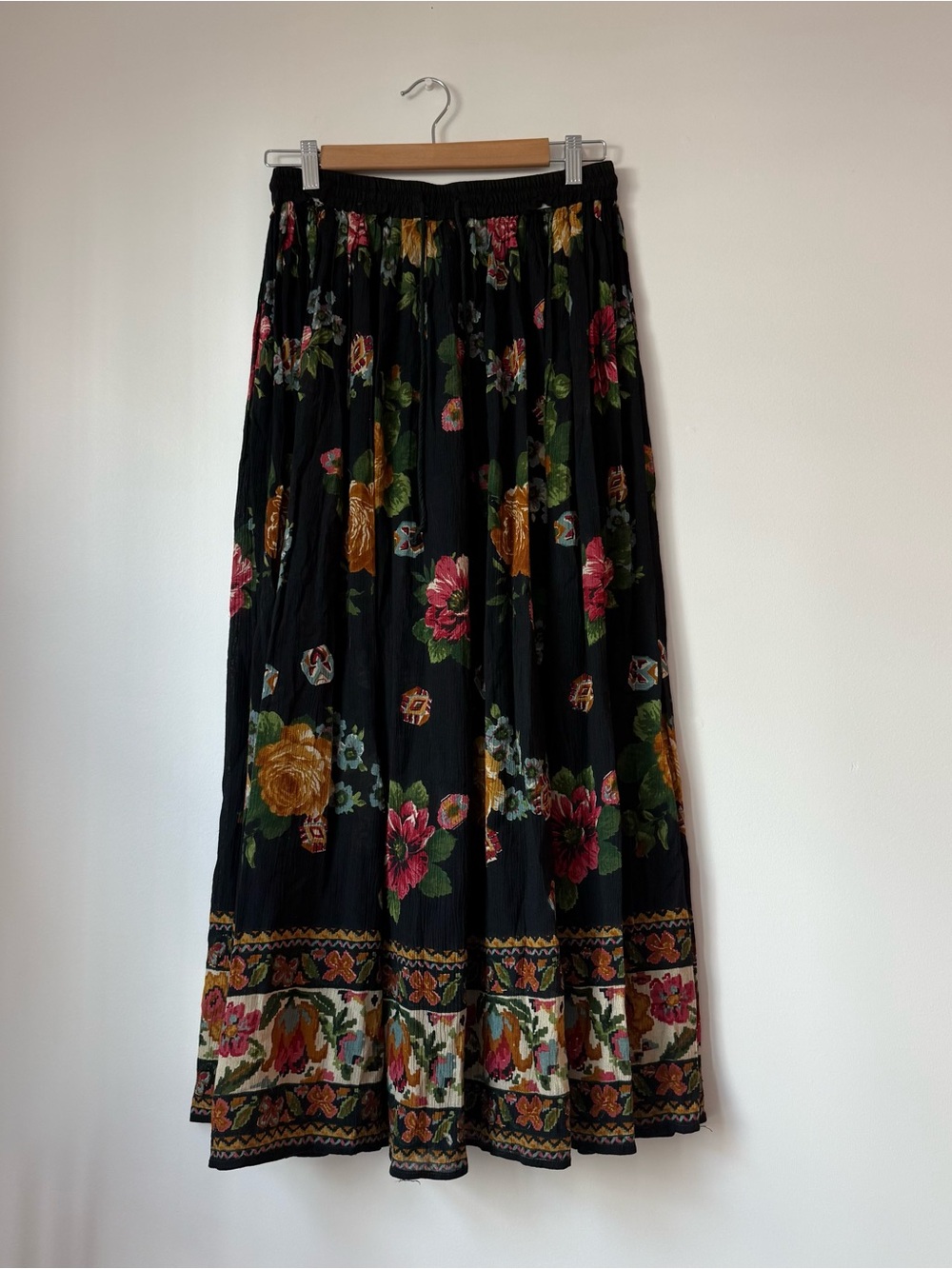 Vintage Papillon Floral Print Rayon Maxi Skirt Made in India *SEE DETAILS*
